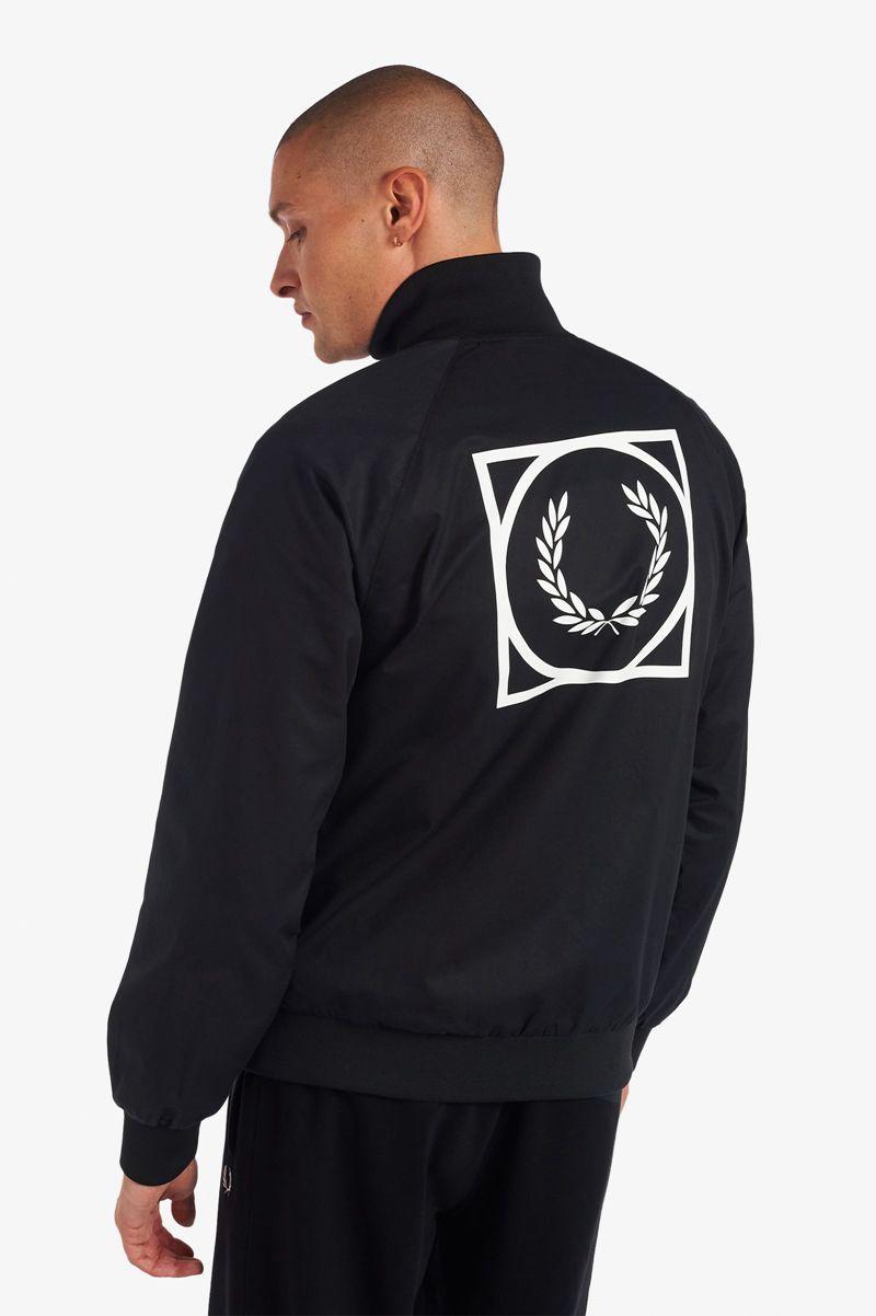 Black Fred Perry Graphic Print Zip Through Men's Jackets | PH 1191XYUF